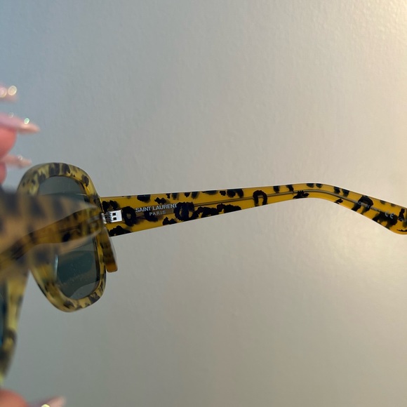 Saint Laurent Brown & Black Cheetah Tortoise Plastic Square Frame Sunglasses - Picture 12 of 13